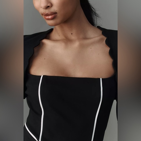 NWT! Anthropologie / Maeve Square-Neck Scalloped Hem Long-Sleeve Mini Dress - Picture 3 of 3